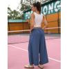 Hooever Women’s Loose Wide Leg Track Pants Drawstring Pockets Elastic Waist Capri Hiking Pants(Navyblue)