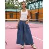 Hooever Women’s Loose Wide Leg Track Pants Drawstring Pockets Elastic Waist Capri Hiking Pants(Navyblue)