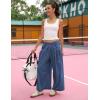 Hooever Women’s Loose Wide Leg Track Pants Drawstring Pockets Elastic Waist Capri Hiking Pants(Navyblue)