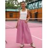 Hooever Women’s Loose Wide Leg Track Pants Drawstring Pockets Elastic Waist Capri Hiking Pants(Pink)