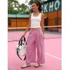 Hooever Women’s Loose Wide Leg Track Pants Drawstring Pockets Elastic Waist Capri Hiking Pants(Pink)
