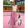 Hooever Women’s Loose Wide Leg Track Pants Drawstring Pockets Elastic Waist Capri Hiking Pants(Pink)