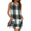 Hooever Plaid Overall Dress for Women Round Neck A Line Skirtall Jumper Mini Dress Pinafore with Pockets(Green)