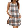 Hooever Plaid Overall Dress for Women Round Neck A Line Skirtall Jumper Mini Dress Pinafore with Pockets(Grey)
