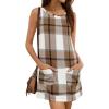 Hooever Plaid Overall Dress for Women Round Neck A Line Skirtall Jumper Mini Dress Pinafore with Pockets(Khaki)