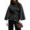 Hooever Women Batwing Sleeve Ponchos Pea Coat Wool Bland Stand Collar Jacket Winter Cropped Overcoat(Darkgrey)