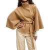 Hooever Women Batwing Sleeve Ponchos Pea Coat Wool Bland Stand Collar Jacket Winter Cropped Overcoat(Khaki)