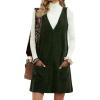 Hooever Women Corduroy Overall Dress V Neck A Line Skirtall Jumper Mini Dress Pinafore with Pockets(Green)