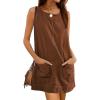 Hooever Women’s Corduroy Overall Dress Round Neck A Line Skirtall Jumper Mini Dress Pinafore with Pockets(Brown)