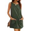 Hooever Women’s Corduroy Overall Dress Round Neck A Line Skirtall Jumper Mini Dress Pinafore with Pockets(Darkgreen)