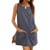Hooever Women’s Corduroy Overall Dress Round Neck A Line Skirtall Jumper Mini Dress Pinafore with Pockets(Darkgrey)