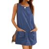 Hooever Women’s Corduroy Overall Dress Round Neck A Line Skirtall Jumper Mini Dress Pinafore with Pockets(Dustyblue)