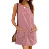 Hooever Women’s Corduroy Overall Dress Round Neck A Line Skirtall Jumper Mini Dress Pinafore with Pockets(Pink)