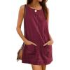 Hooever Women’s Corduroy Overall Dress Round Neck A Line Skirtall Jumper Mini Dress Pinafore with Pockets(Winered)