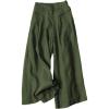 Hooever Women’s Cotton Linen Culottes Pants Elastic Waist Wide Leg Palazzo Trousers Capri Pant(Armygreen)