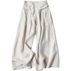 Hooever Women’s Cotton Linen Culottes Pants Elastic Waist Wide Leg Palazzo Trousers Capri Pant(Beige)
