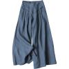 Hooever Women’s Cotton Linen Culottes Pants Elastic Waist Wide Leg Palazzo Trousers Capri Pant(Blue)