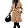 Hooever Women’s Double Breasted Wool Blend Coat Winter Notched Lapel Belted Peacoat Mid Long Jacket(Khaki)