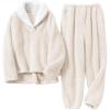 Hooever Women’s Fluzzy Sherpa Fleece Pajamas Warm Pullover Lapel Sleepwear Sets(Beige)