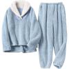 Hooever Women’s Fluzzy Sherpa Fleece Pajamas Warm Pullover Lapel Sleepwear Sets(Blue)