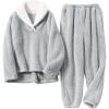 Hooever Women’s Fluzzy Sherpa Fleece Pajamas Warm Pullover Lapel Sleepwear Sets(Grey)