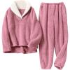 Hooever Women’s Fluzzy Sherpa Fleece Pajamas Warm Pullover Lapel Sleepwear Sets(Pink)