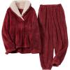 Hooever Women’s Fluzzy Sherpa Fleece Pajamas Warm Pullover Lapel Sleepwear Sets(Red)