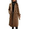 Hooever Women’s Long Wool Coat Fall Winter Notched Lapel Double Breasted Trench Coat Peacoat with Belt(Brown)