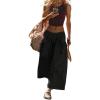 Hooever Women’s Loose Wide Leg Track Pants Drawstring Pockets Elastic Waist Capri Hiking Pants(Black)