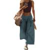 Hooever Women’s Loose Wide Leg Track Pants Drawstring Pockets Elastic Waist Capri Hiking Pants(Bluegrey)
