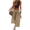 Hooever Women’s Loose Wide Leg Track Pants Drawstring Pockets Elastic Waist Capri Hiking Pants(Khaki)