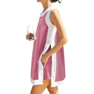Hooever Women’s 2 Piece Sets Casual Color Block Crewneck Short Sleeve Pullover Tops Matching Shorts with Pockets(Rosered)