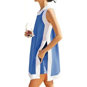 Hooever Women’s 2 Piece Sets Casual Color Block Crewneck Short Sleeve Pullover Tops Matching Shorts with Pockets(Royalblue)