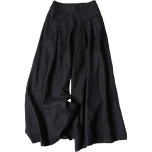 Hooever Women’s Cotton Linen Culottes Pants Elastic Waist Wide Leg Palazzo Trousers Capri Pant(Black)