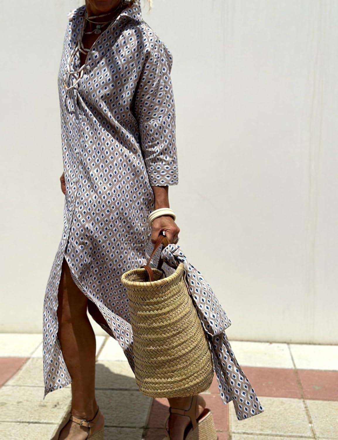imageHooever Shirt Dresses for Women Casual Long Sleeve Button Down Loose Striped Cotton Maxi Shirt DressGreyprint