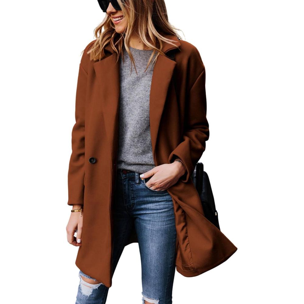 imageHooever Womens Notched Lapel Wool Coat Single Breasted Pea Coats Winter Wool Blend Blazer JacketCaramel