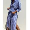 Hooever Shirt Dresses for Women Casual Long Sleeve Button Down Loose Striped Cotton Maxi Shirt Dress(Blue)