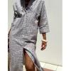 Hooever Shirt Dresses for Women Casual Long Sleeve Button Down Loose Striped Cotton Maxi Shirt Dress(Greyprint)