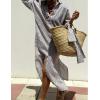 Hooever Shirt Dresses for Women Casual Long Sleeve Button Down Loose Striped Cotton Maxi Shirt Dress(Greyprint)