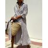 Hooever Shirt Dresses for Women Casual Long Sleeve Button Down Loose Striped Cotton Maxi Shirt Dress(Greyprint)