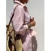 Hooever Shirt Dresses for Women Casual Long Sleeve Button Down Loose Striped Cotton Maxi Shirt Dress(Pink)