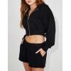 Hooever Womens Cute Workout Cropped Zip Up Drawstring Hoodie Sweatshirt Jacket(Black)