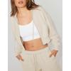Hooever Womens Cute Workout Cropped Zip Up Drawstring Hoodie Sweatshirt Jacket(Khaki)