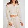 Hooever Womens Cute Workout Cropped Zip Up Drawstring Hoodie Sweatshirt Jacket(Khaki)
