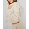 Hooever Womens Cute Workout Cropped Zip Up Drawstring Hoodie Sweatshirt Jacket(Khaki)