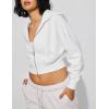 Hooever Womens Cute Workout Cropped Zip Up Drawstring Hoodie Sweatshirt Jacket(White)