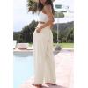Hooever Women’s Wide Leg Cotton Linen Pants High Waist Adjustable Tie Knot Lounge Trousers(Apricot)