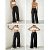 Hooever Women’s Wide Leg Cotton Linen Pants High Waist Adjustable Tie Knot Lounge Trousers(Black)