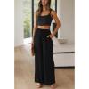 Hooever Women’s Wide Leg Cotton Linen Pants High Waist Adjustable Tie Knot Lounge Trousers(Black)