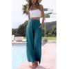 Hooever Women’s Wide Leg Cotton Linen Pants High Waist Adjustable Tie Knot Lounge Trousers(Blue)